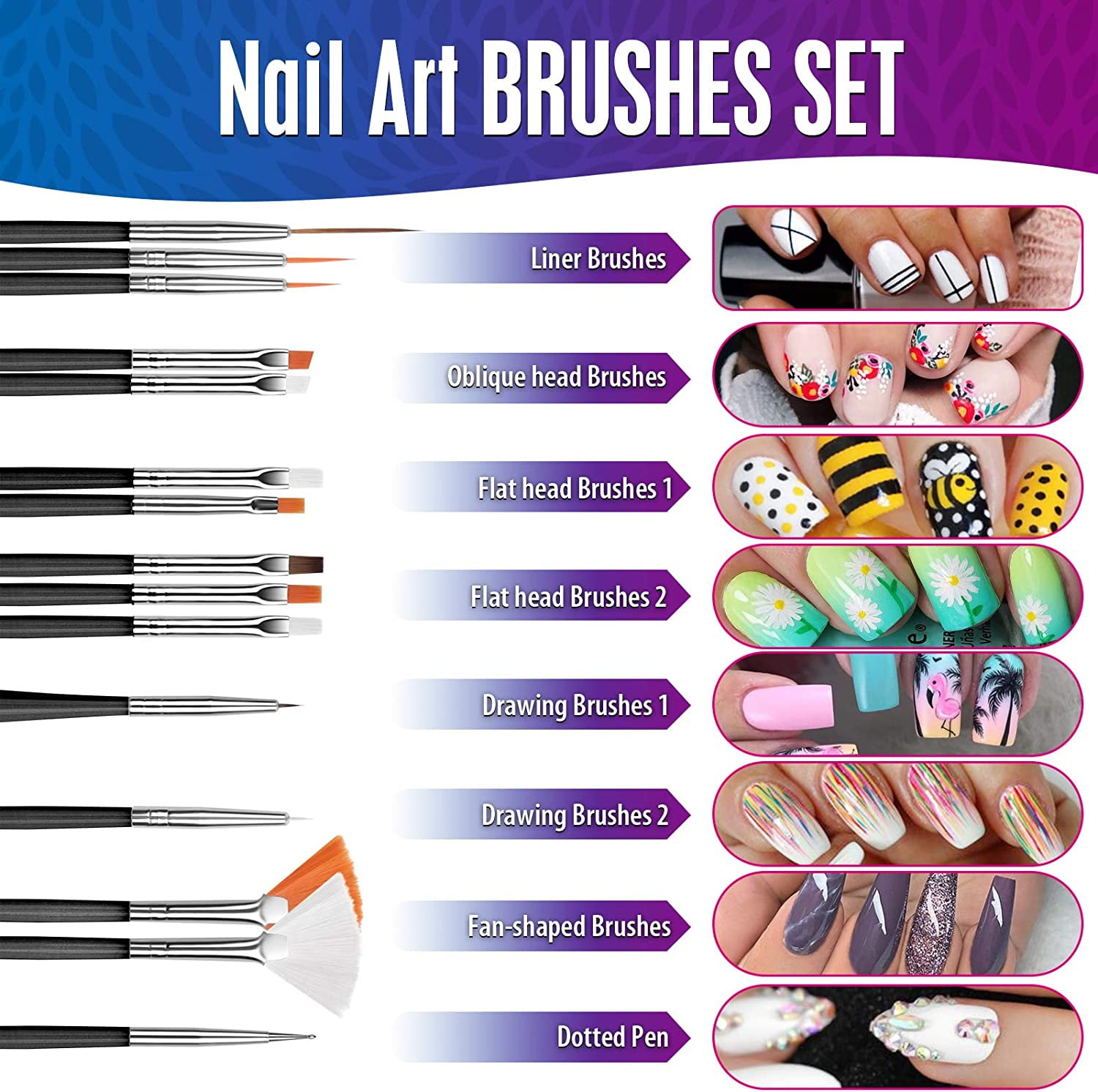 Nail Art Brush, 3D Nail Art Decorations Kit with Nail Pen Designer Dotting Tools Colors Holographic Nail Glitter Foil Flakes Nail Tape Strips Nails Rhinestones Professional Nail Accessories