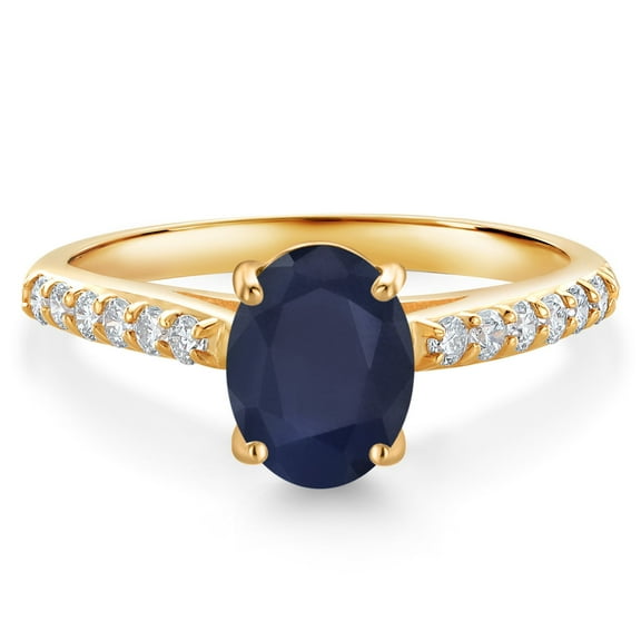 Gem Stone King 10K Yellow Gold Blue Sapphire and White Lab Grown Diamond Engagement Ring for Women (1.98 Cttw, Oval 8X6MM, Gemstone September Birthstone, Size 8)