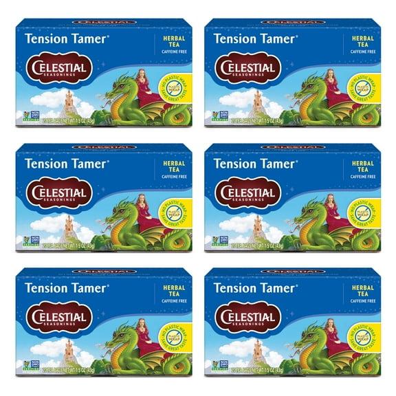Celestial Seasonings Tension Tamer Herbal Tea, Caffeine Free, 20 Tea Bags Box, (Pack of 6)