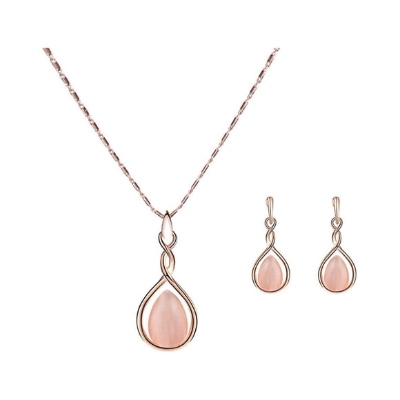 BRIGHTFUFU 1 juego de accesorios de boda, collar de gotas, colgantes, pendientes, conjuntos de joyería nupcial, pendientes de novia, conjunto de collar (oro rosa)