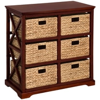 Hampton Meadows 3 Tier X-Side End Storage Cabinet with 6 Wicker Baskets, Cherry