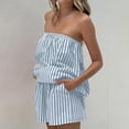 thumbnail image 5 of Women Striped Tube Top Shorts Set - Drawstring Strapless Top and Shorts Set Loose Fit Summer Vacation Outfits, 5 of 5