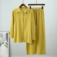 thumbnail image 4 of Wangmeiwg Women's Pajama Sets Stylish Women's Long Sleeve Collar Shirt and Elastic Waist Pants Set for Comfortable Sleep and Casual Outings XL Yellow, 4 of 4