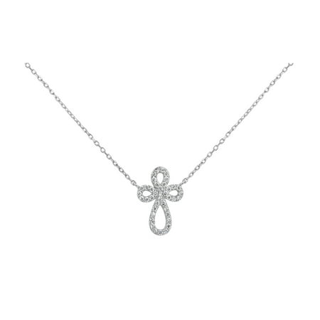 Rhodium Silver Cross Sterling Silver Rhodium Plated White Cubic Zirconia Swirl Cross Necklace 18 Inches ()