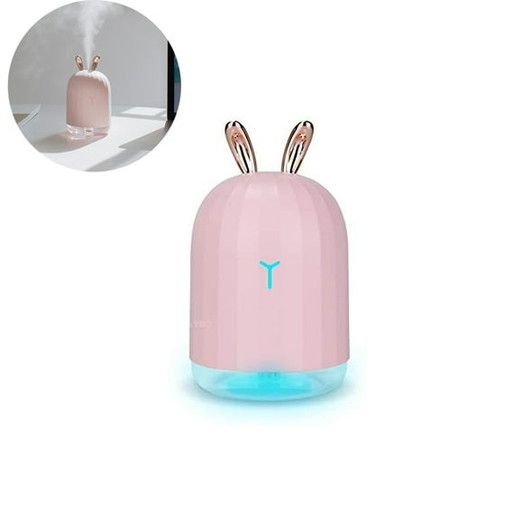 Carino Hirsch / Rabbit Ear Portable Home Air Mini USB Humidifier Aroma Diffuser For Essential Oils for Bedroom, Whisper-Quiet Operation, Automatic Shut-Off, 7 Color LED Pink