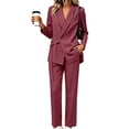thumbnail image 2 of MaFYtyTPR Women's 2 Piece Blazer Suit Set Long Sleeve Belted Jacket and Straight Leg Pants Regular Fit Professional Work Outfit for Office Business Daily Wear A-Wine XXXL, 2 of 6