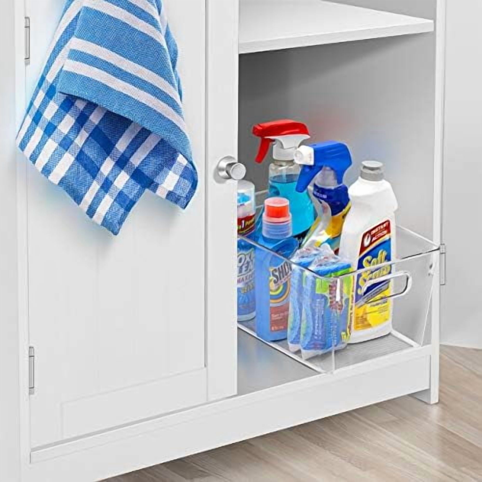 Medium Clear Plastic Storage Bins for Shelves, Clothes, with Handle - Clear Storage Bins, Drawer, Shelf, Closet, Pantry, Fridge, Freezer Organizer Bins, Closet Organizers and Storage (2 pack)