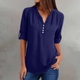 thumbnail image 2 of Delayuji Long Sleeve Shirts for Women Notched Button Down V Neck Tunic Chiffon Tops Ladies Blouses Casual Spring 2025 Blue S Polyester,Spandex Short Sleeve Shirts for Women, 2 of 5