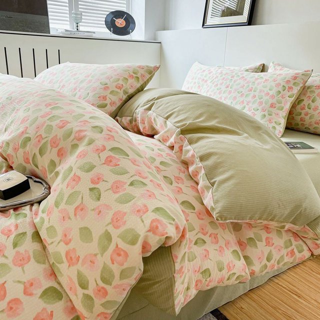 Korean Bed Sheet Set Foam Cotton Small Floral Four Piece Set Dormitory Bed Three Piece Set Quilt Set
