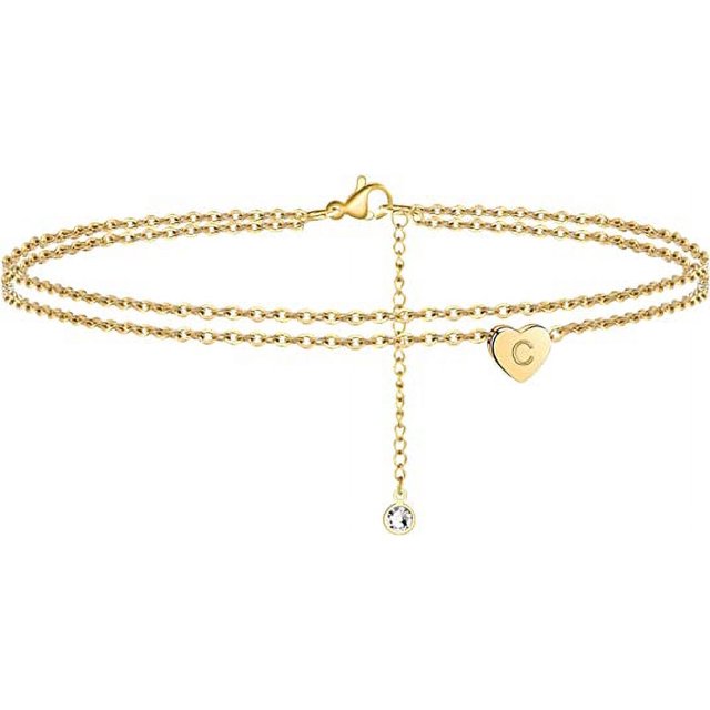 Pulseras de tobillo con inicial de corazón para mujer, tobilleras con capas delicadas hechas a mano, pulseras de tobillo con inicial de corazón para mujer, regalos de joyería de playa Sincero Electrónica