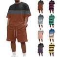 thumbnail image 2 of BRANROY Men's Summer Outfits 2 Piece - Print Striped Short Set, Tracksuit for Men with Casual Tee and Shorts,Blue,L, 2 of 5