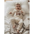 thumbnail image 4 of BemeyourBBs Newborn Baby Girls Little Sister Outfits Waffle Knit Romper Little SisLetter Embroidery Long Sleeve Back Ruffled Jumpsuit with Headband Spring Fall Winter Clothes, 4 of 9