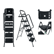 Step Ladder, Folding Step Stool with Wide Anti-Slip Pedal, Sturdy Steel Ladder, Convenient Handrail, Lightweight, Portable Steel Step Stool