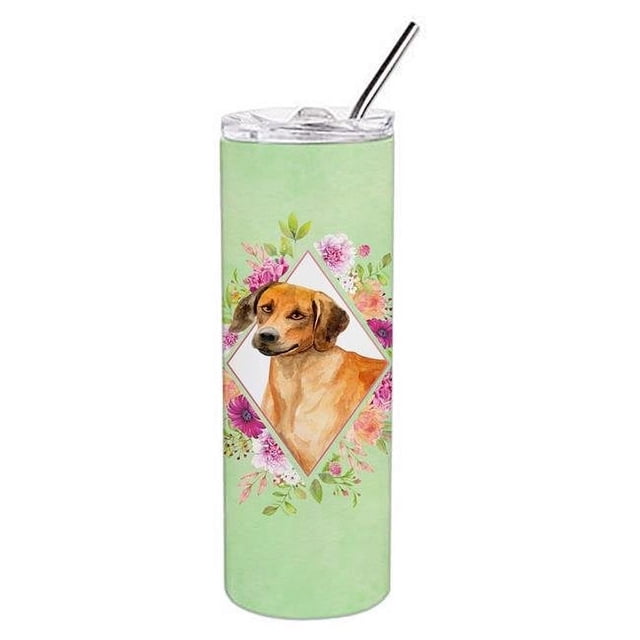 Caroline's Treasures CK4335TBL20 20 oz Rhodesian Ridgeback Green Flowers Double Walled Stainless Steel Skinny Tumbler