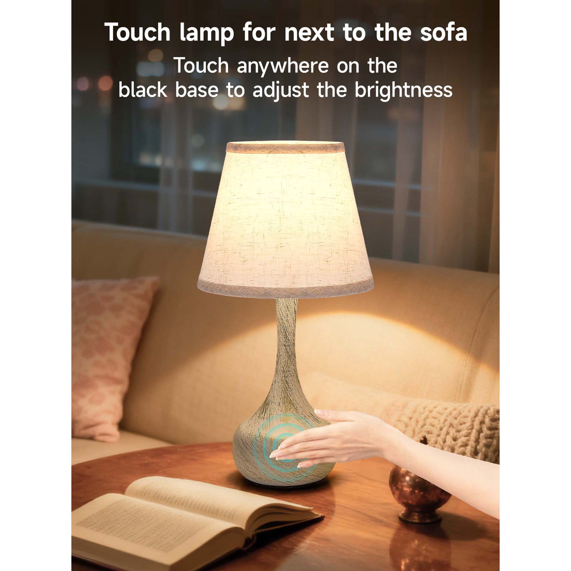 Miniyam 8.7" W * 16.6" H Touch Table Lamps Set of 2, 3 Way Dimmable Bedside Lamp for Bedroom, Including E26 LED Bulbs (White Gold)