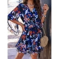 thumbnail image 4 of Woman'S Floral V Neck Lace-UP Waist Dress Black S, 4 of 7