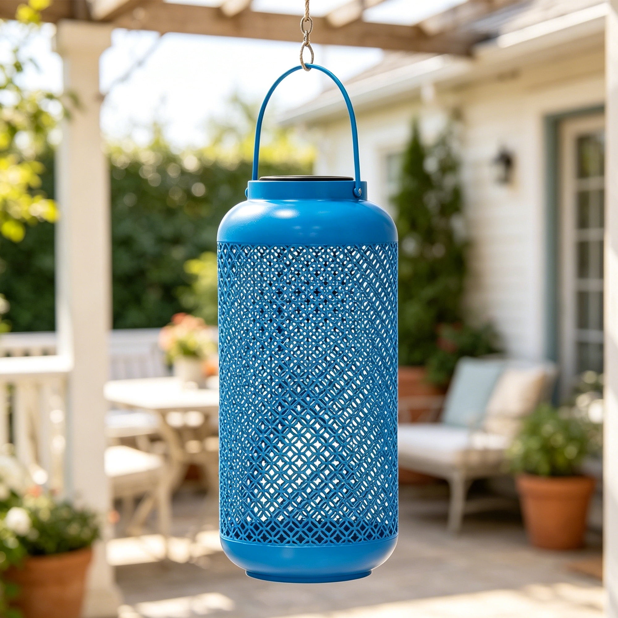 Abble  Outdoor Solar Lantern Light Metal Decorative Light Patio Garden Lantern with Hollowed-Out Design Hanging Lantern, Aqua