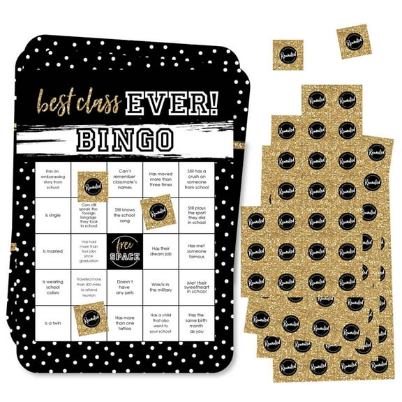Big Dot of Happiness Reunited - Classmate Bingo Cards and Markers - School Class Reunion Party Bingo Game - Set of 18