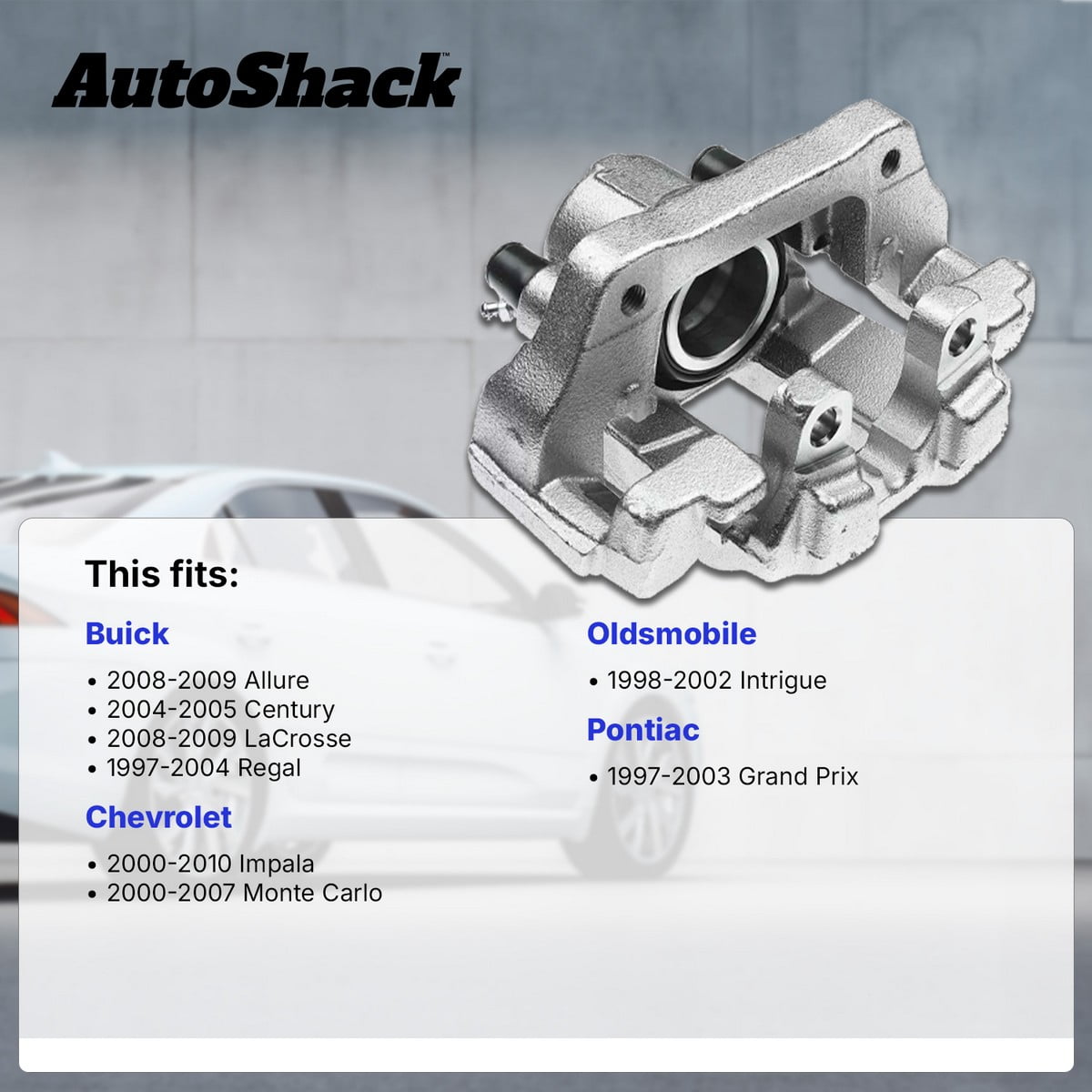 AutoShack Rear Brake Caliper for Chevrolet, Pontiac & Buick, Impala 2000-2010 Monte Carlo 2000-2007 Grand Prix 1997-2003 Regal 1997-2004, FWD V6 3.1L 3.4L 3.5L 3.8L 3.9L V8 5.3L, Right