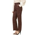 thumbnail image 4 of INSPIRE CHIC Women's Casual Plaid Tartan Elastic Waist Free Relaxed Fit Straight Leg Pants XS Red Brown, 4 of 7