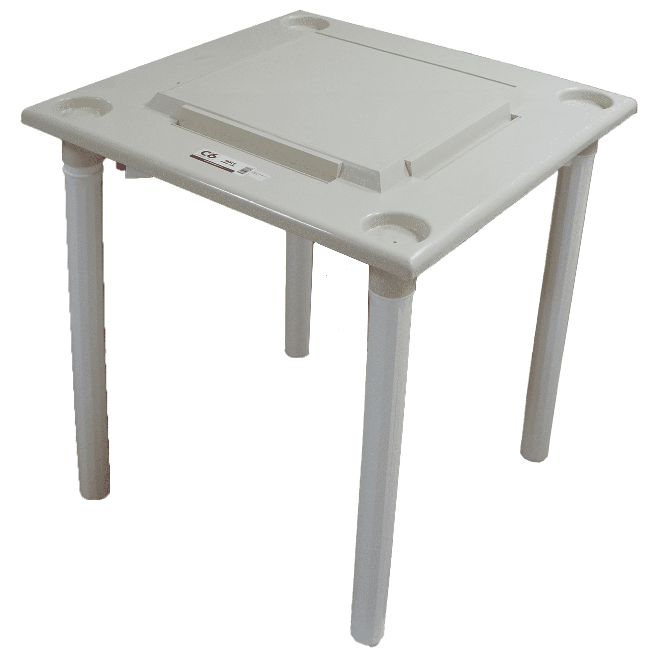 (4 pack) C6 Group Domino Game Table Sand with White Legs. Waterproof Plastic Game Table with Drinks Holder. Indoor and Outdoor Use.