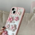 thumbnail image 3 of 3D Pink Flower Pearl Glitter Powder Clear Soft  for iPhone Case (Clear,iPhone 12 Pro Max), 3 of 5