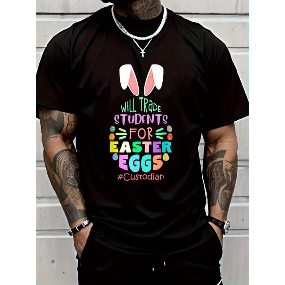 100% Cotton Will Trade Students For Easter EGGS Custodian Easter Day T-Shirt Graphic T-shirts for men and women