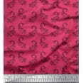 thumbnail image 1 of Soimoi Pink Cotton Poplin Fabric Black Sketch Floral & Paisley Decor Fabric Printed BTY 42 Inch Wide, 1 of 3
