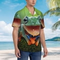 thumbnail image 3 of Balery Tree Frog Camisas hawaianas de manga corta para hombre, camisas playeras de corte holgado, camisas de vacaciones con botones,Large, 3 of 7