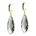 thumbnail image 1 of Aretes Largos Gota Cristal Azul Humo Oro Laminado 14k dorado Unitalla, 1 of 4