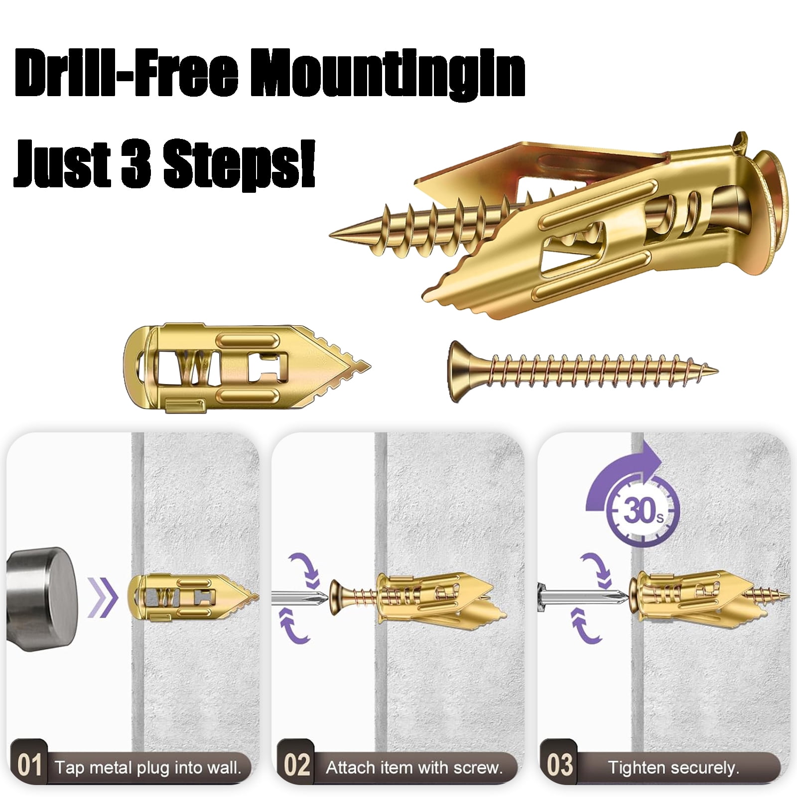 100Sets Self Drilling Drywall Anchors with Screws Kit , Metal Expansion Bolt for Drywall Heavy Duty Hanging, 12x30mm No Pre-Drilling Needed