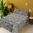 thumbnail image 2 of Ambesonne Flower Fitted & Flat Sheet with Sham 3 Pcs Set, Leaves Blossoming Petals Art, Twin, Grey Pink and Sage Green, 2 of 5