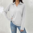 thumbnail image 2 of UJNDER Women's T Shirts for Women Spring and Autumn Long Sleeve Solid Color Flip Loose Pocket Comfortable White L, 2 of 6