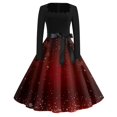 thumbnail image 2 of Christmas Dresses for Women Long Sleeve Flare Dress with Merry Christmas Print for Hollow Party Casual Square Collar Dresses,Deep Red,3XL, 2 of 4