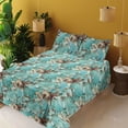 thumbnail image 2 of Ambesonne Vintage Tropical Fitted & Flat Sheet with Shams 4 Pcs Set, Exotic Petals Art, Queen, Turquoise Pastel Brown, 2 of 5