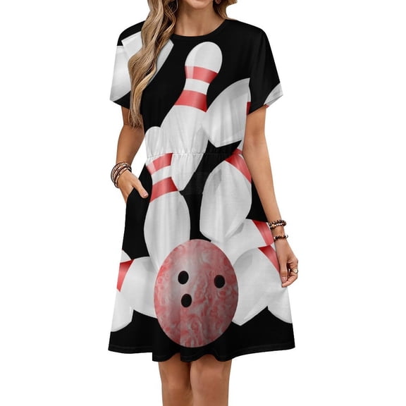 Ten-pin Bowling Strike Graphic Women's Dress Short Sleeve Summer Sundress Summer Women Clothes