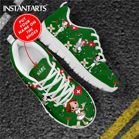 

Cartoon Nurse Doctor Print Summer Sneakers Women Nursing Shoes Lace Up Footwear Mesh Ladies Flats Shoes Sapatos Femininos 2021