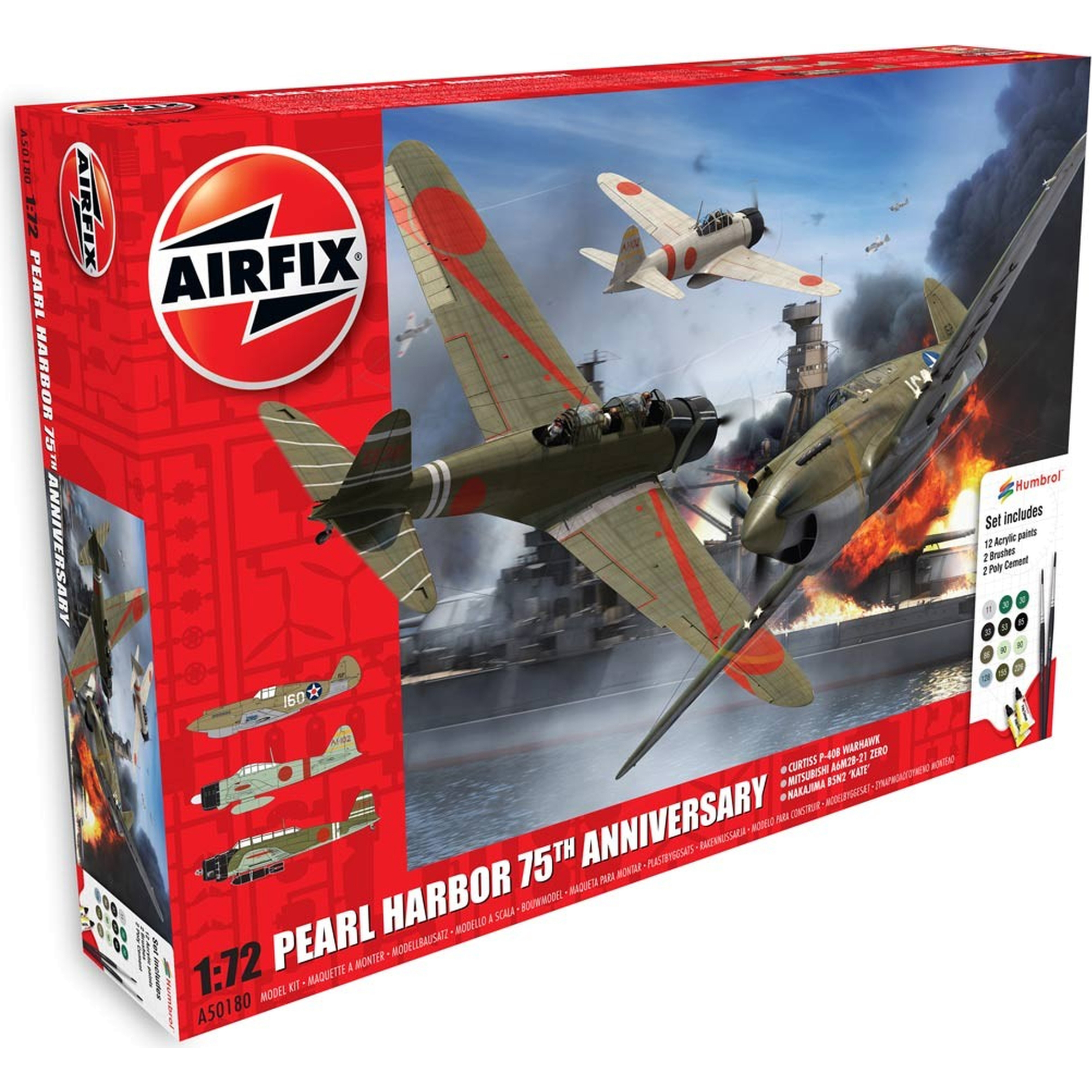 Airfix Pearl Harbor Mitsubishi Zero, Nakajima Kate &amp; Curtiss P40B 75th Anniversary 1:72 Plastic