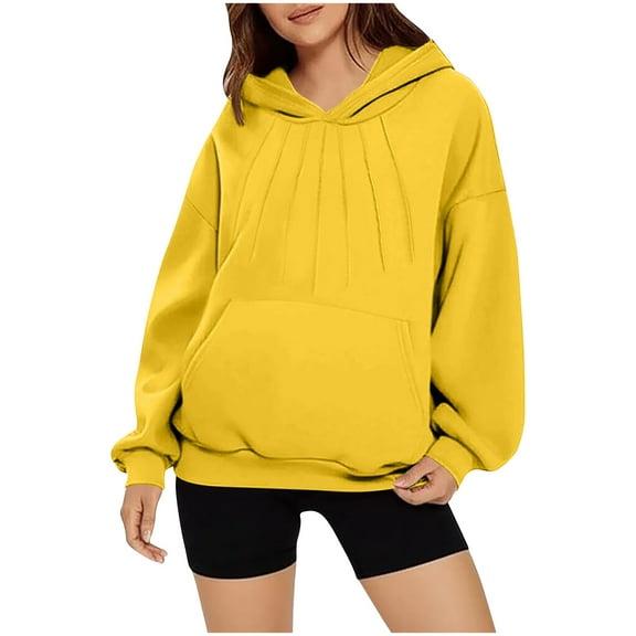 BLVB Womens Oversized Hoodies Cute Pleated Front Sweatshirts Hooded Pullover Fall Fashion Casual Tops Trendy Outfits with Pockets
