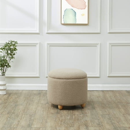 SAFAVIEH Couture Mariabella Modern Faux Shearling Ottoman with Storage, Brown/Natural