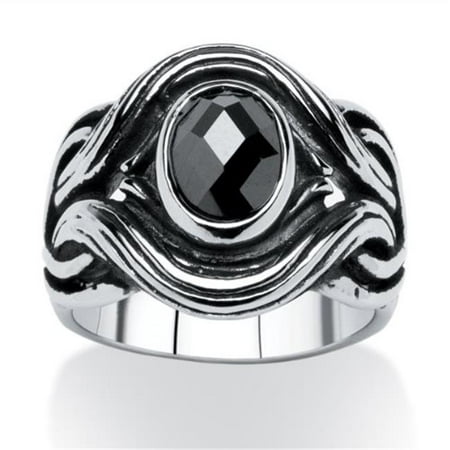 PalmBeach Jewelry 5397012 Mens 1.86 TCW Black Oval-Cut Cubic Zirconia Twisted Ring in Antiqued Stainless Steel - Size 12