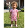 thumbnail image 3 of Cenuakty Toddler 6M 12M 18M 2T 3T 4T Girls Back to School Outfit Apple Print Short Sleeve Crew Neck T-Shirt Elastic Shorts 2-Piece Set, 3 of 9