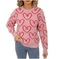 thumbnail image 2 of HOMBOM Pullover Sweaters for Women Fall Knit Crew Neck Pink Soft Heart Womens Tops Long Sleeve, 2 of 9