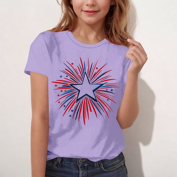 Fatuov Independence Day Kids T-Shirt Patriotic Summer Comfortable Top for Girls Boys Fourth of July Round Neck USA Flag Print Short Sleeve Tshirt 3-15 Years