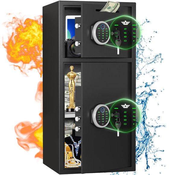 Riflewell 6.5 Cub Waterproof Fireproof Large Safe Box with Depository Drop Slot, Double Door Biometric Safe with Removable Shelf and Mute Function for Documents Cash Jewelry Valuables