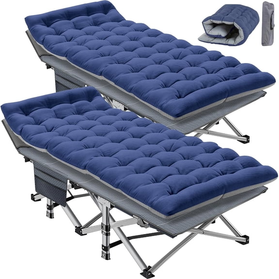 FICISOG 2PK Oversized XXL Folding Sleeping Cots for Adults, 900lb Loading Double-Layer 1200D, Heavy Duty Guest Bed W/Mattress & Carrying Bag