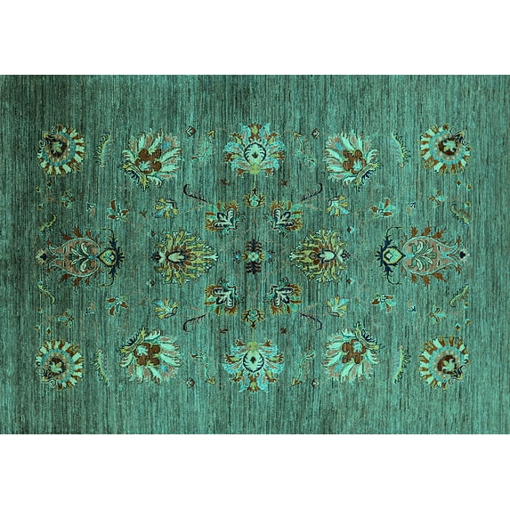 Ahgly Company Indoor Rectangle Oriental Turquoise Blue Industrial Area Rugs, 2' x 4'