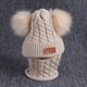 thumbnail image 1 of Gorro de lana para niños, conjunto de bufanda y gorro de punto con doble bola y piel de mapache sintética, 1 of 5