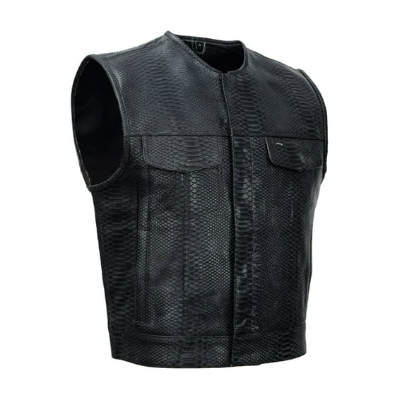 Daniel Smart Men’s Crocodile Pattern Leather Biker Vest – Club Style Motorcycle Vest with Snap Front and Interior Storage Pockets