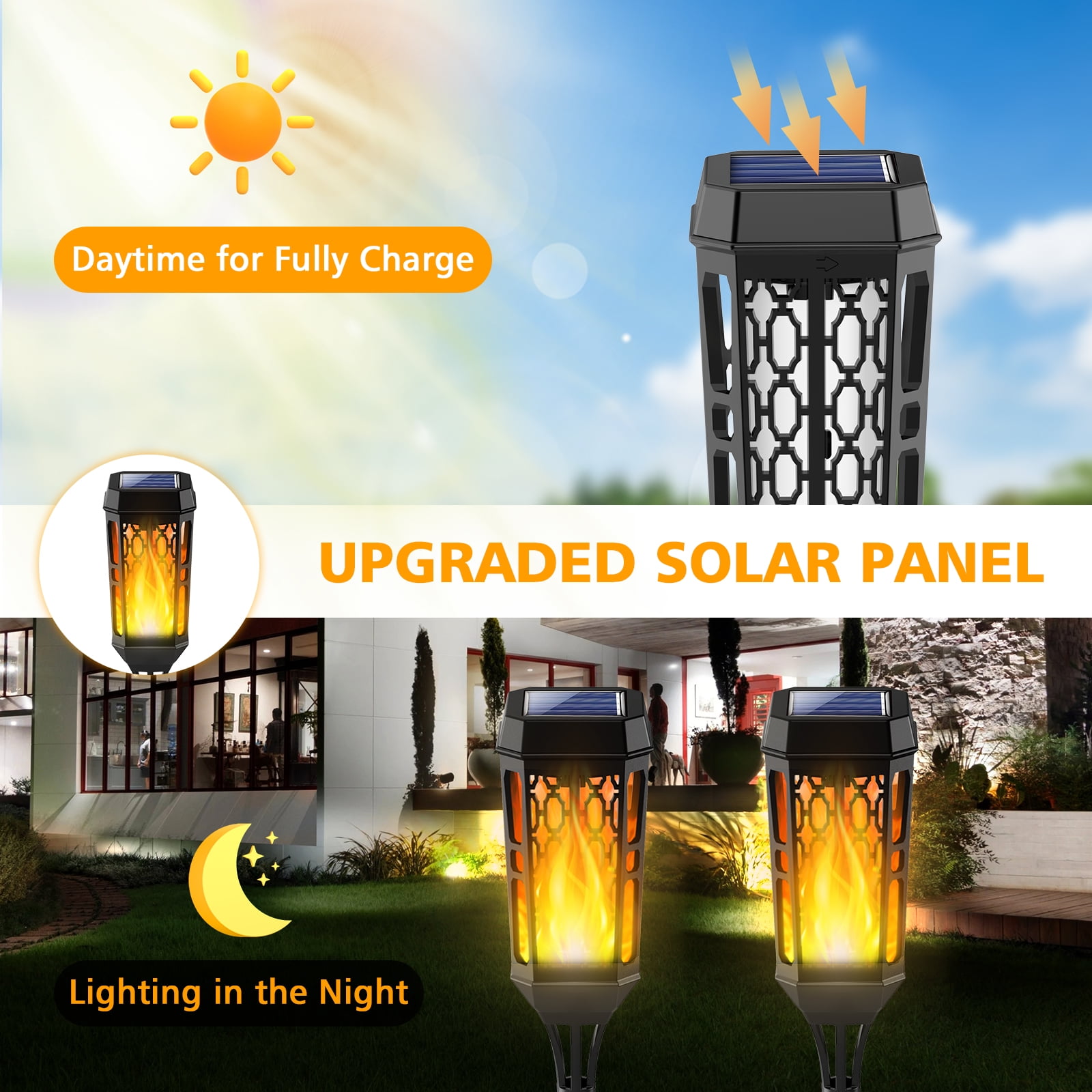 6 Pack Outdoor Solar Lights, LED Waterproof Decorative Lights with Flickering Flame, Outside Lighting Decoration for Patio Garden Yard Pathway Landscape